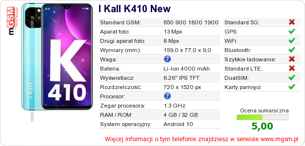 Dane telefonu I Kall K410 New Dane telefonu I Kall K410 New