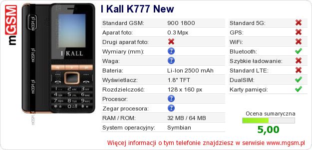 Dane telefonu I Kall K777 New Dane telefonu I Kall K777 New