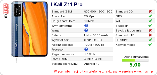 Dane telefonu I Kall Z11 Pro