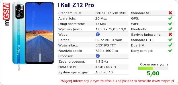 Dane telefonu I Kall Z12 Pro Dane telefonu I Kall Z12 Pro