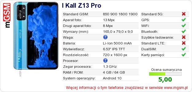 Dane telefonu I Kall Z13 Pro Dane telefonu I Kall Z13 Pro