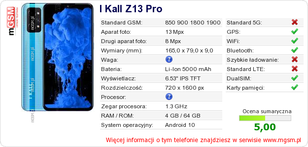Dane telefonu I Kall Z13 Pro