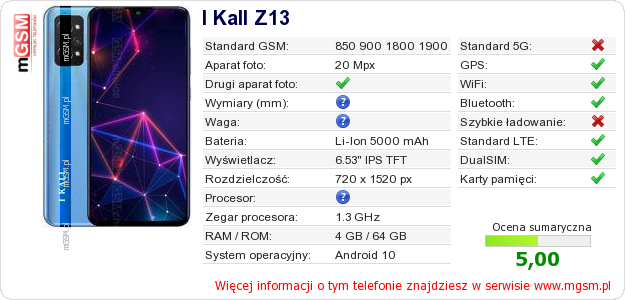 Dane telefonu I Kall Z13 Dane telefonu I Kall Z13