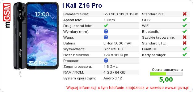 Dane telefonu I Kall Z16 Pro Dane telefonu I Kall Z16 Pro
