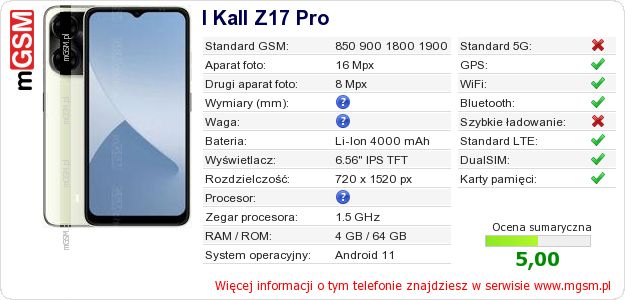 Dane telefonu I Kall Z17 Pro Dane telefonu I Kall Z17 Pro