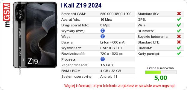 Dane telefonu I Kall Z19 2024 Dane telefonu I Kall Z19 2024