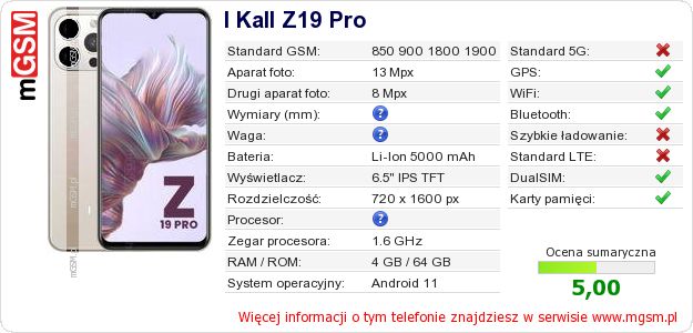 Dane telefonu I Kall Z19 Pro Dane telefonu I Kall Z19 Pro