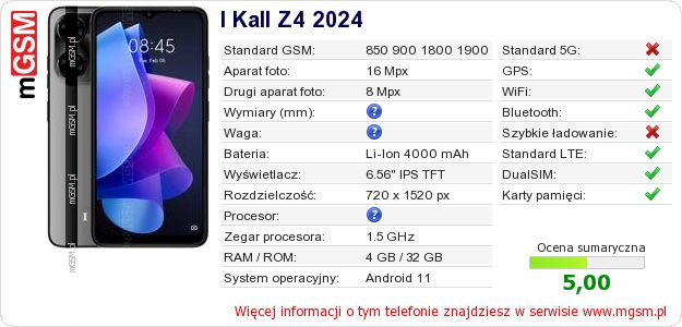 Dane telefonu I Kall Z4 2024 Dane telefonu I Kall Z4 2024
