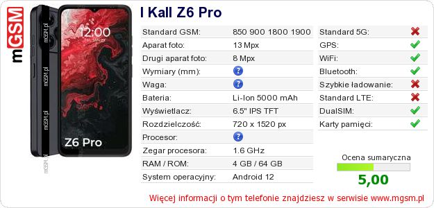 Dane telefonu I Kall Z6 Pro Dane telefonu I Kall Z6 Pro