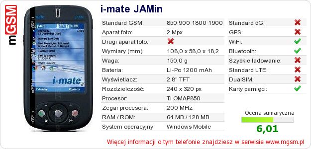 Dane telefonu i-mate JAMin