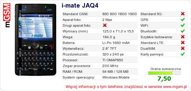 Dane telefonu i-mate JAQ4