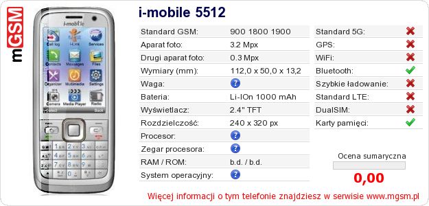 Dane telefonu i-mobile 5512