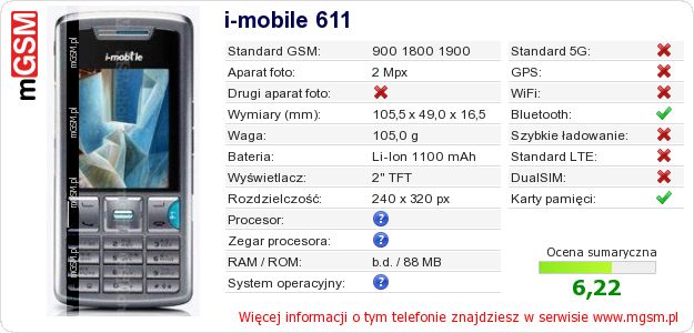 Dane telefonu i-mobile 611