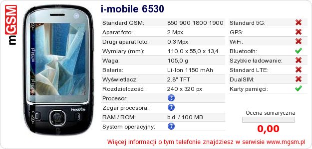 Dane telefonu i-mobile 6530