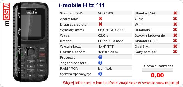 Dane telefonu i-mobile Hitz 111