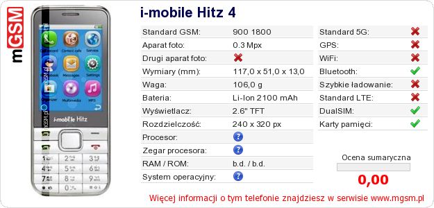 Dane telefonu i-mobile Hitz 4