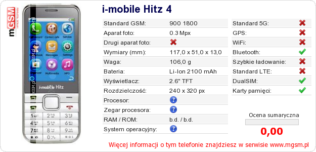 Dane telefonu i-mobile Hitz 4