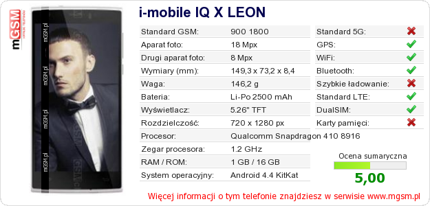 Dane telefonu i-mobile IQ X LEON