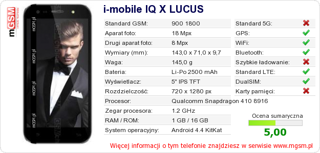 Dane telefonu i-mobile IQ X LUCUS