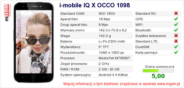 Dane telefonu i-mobile IQ X OCCO 1098
