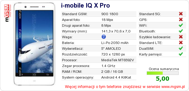Dane telefonu i-mobile IQ X Pro