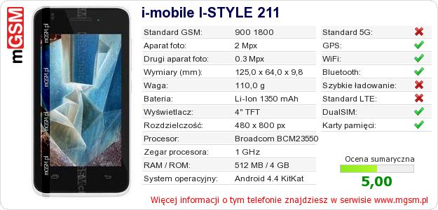 Dane telefonu i-mobile I-STYLE 211
