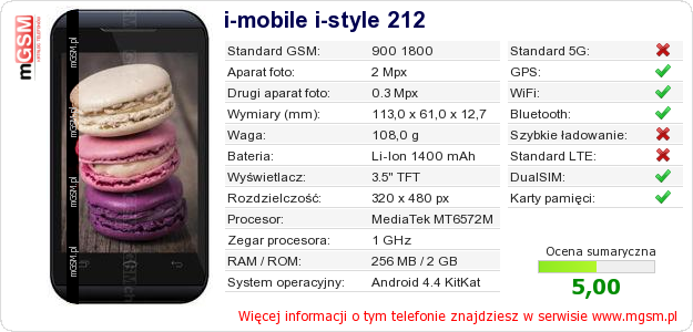 Dane telefonu i-mobile i-style 212