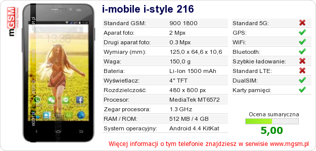 Dane telefonu i-mobile i-style 216