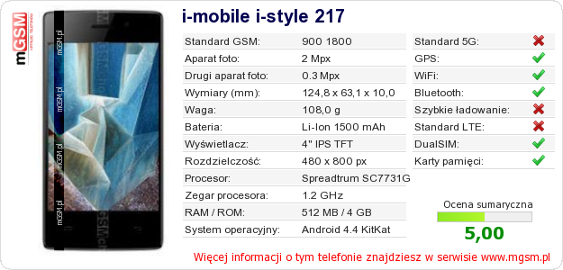 Dane telefonu i-mobile i-style 217