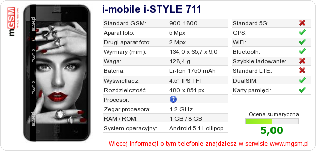 Dane telefonu i-mobile i-STYLE 711