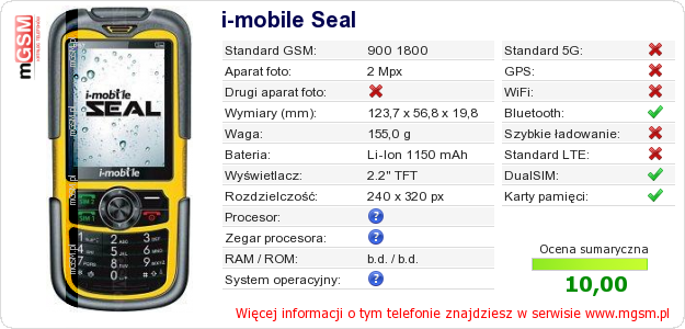 Dane telefonu i-mobile Seal