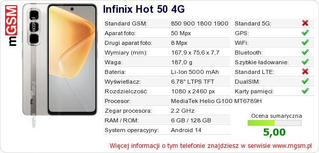 Dane telefonu Infinix Hot 50 4G