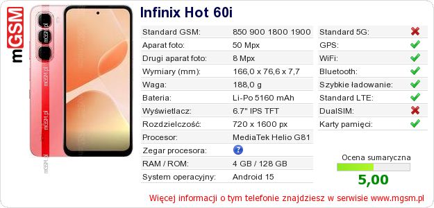 Dane telefonu Infinix Hot 60i Dane telefonu Infinix Hot 60i