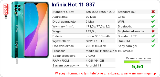 Dane telefonu Infinix Hot 11 G37 Dane telefonu Infinix Hot 11 G37