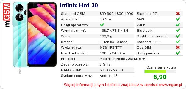 Dane telefonu Infinix Hot 30 Dane telefonu Infinix Hot 30