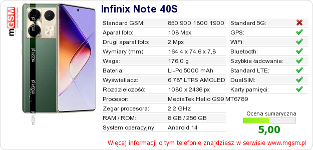 Dane telefonu Infinix Note 40S