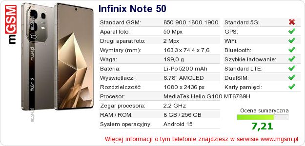Dane telefonu Infinix Note 50 Dane telefonu Infinix Note 50