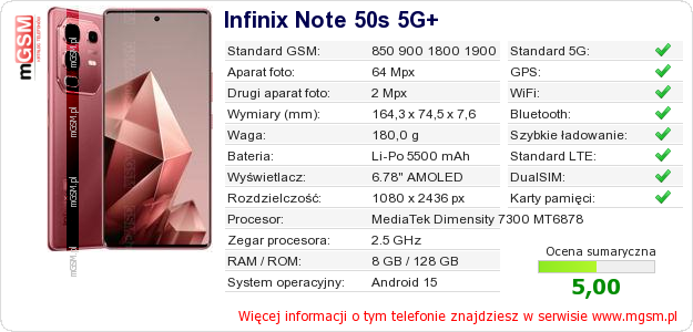 Dane telefonu Infinix Note 50s 5G+