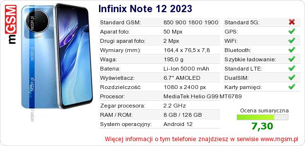 Dane telefonu Infinix Note 12 2023