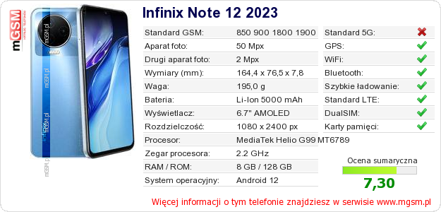 Dane telefonu Infinix Note 12 2023