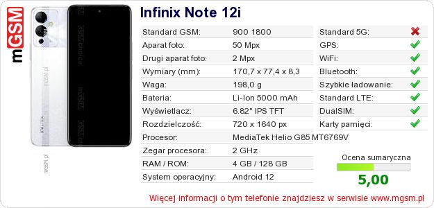 Dane telefonu Infinix Note 12i Dane telefonu Infinix Note 12i