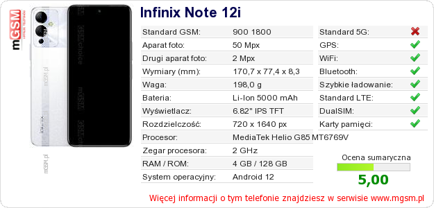 Dane telefonu Infinix Note 12i