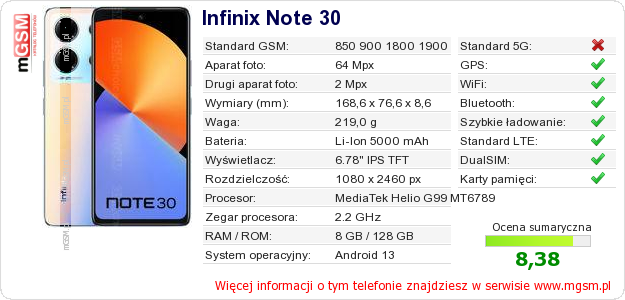 Dane telefonu Infinix Note 30