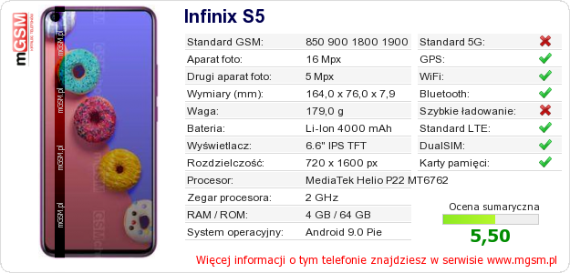 Dane telefonu Infinix S5