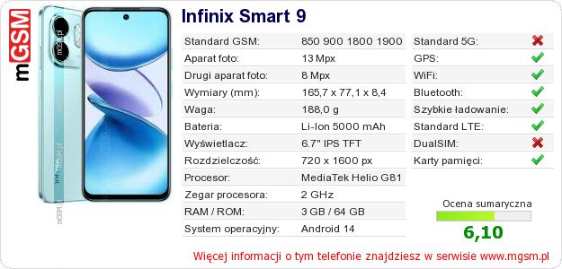 Dane telefonu Infinix Smart 9