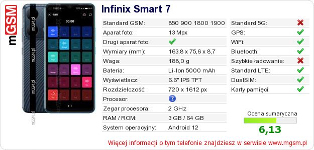 Dane telefonu Infinix Smart 7