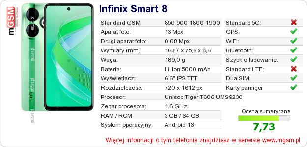 Dane telefonu Infinix Smart 8