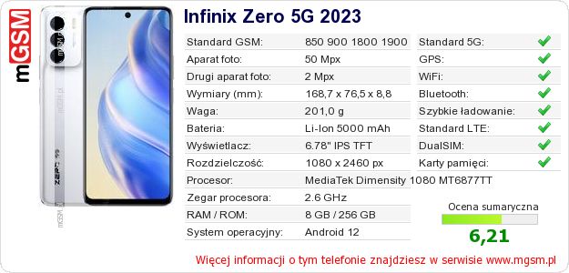 Dane telefonu Infinix Zero 5G 2023