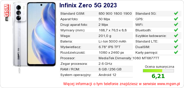 Dane telefonu Infinix Zero 5G 2023