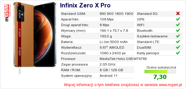 Dane telefonu Infinix Zero X Pro